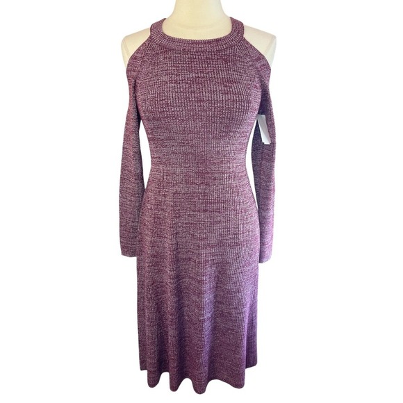 NWT LONDON TIMES Cold Shoulder Ribbed Knit A-line Midi Dress, Large - Picture 3 of 10